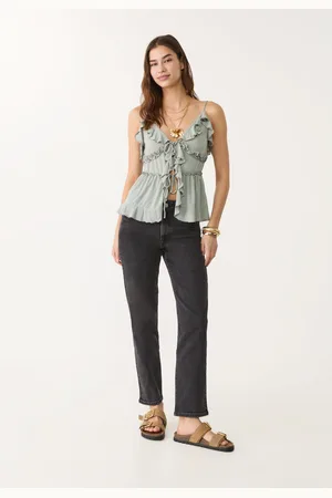 Stradivarius 1465 Jeansy mom fit typu slim Czarny