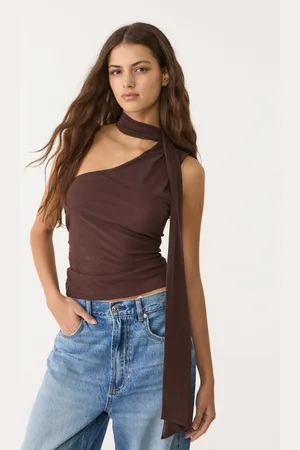 Stradivarius Asymetryczny tiulowy top z chustką M