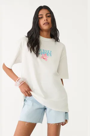 Stradivarius Koszulka oversize z grubej bawełny z hibiskusem