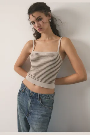 Stradivarius Dzianinowy top w paski na cienkich ramiączkach