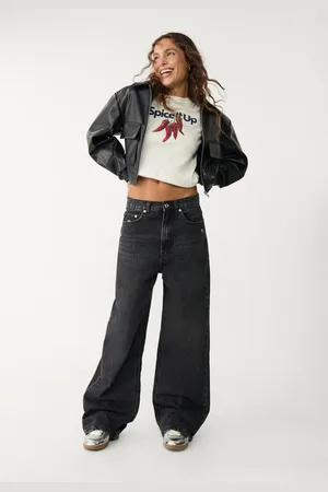 Stradivarius D88 jeansy o prostym kroju typu wide