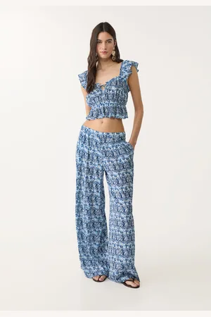 Stradivarius Luźny wzorzysty top z falbanami XL