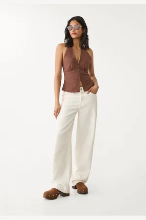 Stradivarius Top z mieszanki lnu z dekoltem halter