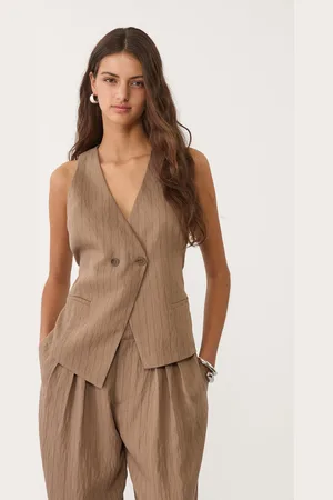 Stradivarius Asymetryczna kamizelka w paski z lnem