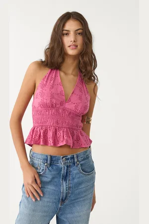 Stradivarius Top haftowany z dekoltem halter