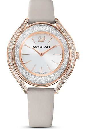 Swarovski Zegarek Crystalline Aura, Swiss Made, Skórzany pasek, , Powłoka w odcieniu różowego złota