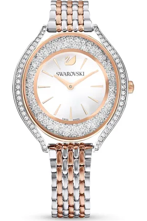 Swarovski Zegarek Crystalline Aura, Swiss Made, Metalowa bransoleta, W odcieniu różowego złota, Wykończenie z różnobarwnych metali