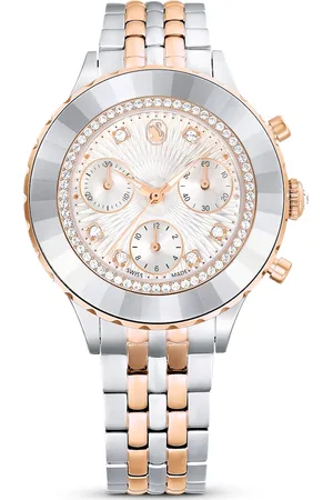 Swarovski Zegarek Octea Chrono, Swiss Made, Metalowa bransoleta, W odcieniu różowego złota, Wykończenie z różnobarwnych metali