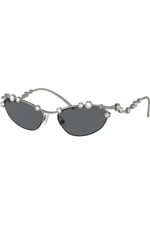 Swarovski Okulary przeciwsłoneczne, Kształt kociego oka, SKU001, W odcieniu srebra