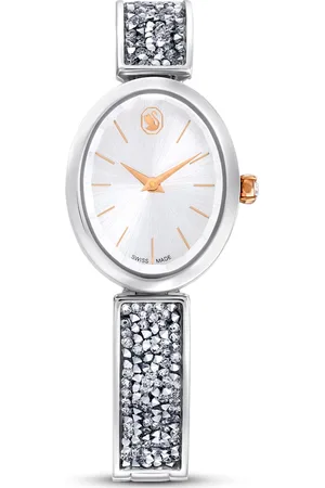 Swarovski Zegarek Crystal Rock Oval, Swiss Made, Bransoleta z kryształami, Biały, Stal szlachetna