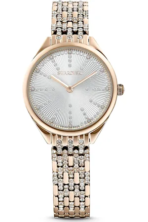 Swarovski Zegarek Attract, Swiss Made, Oprawa brukowa, Bransoleta z kryształami, W odcieniu złota, Powłoka w odcieniu szampańskiego złota