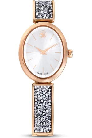 Swarovski Zegarek Crystal Rock Oval, Swiss Made, Bransoleta z kryształami, W odcieniu różowego złota, Powłoka w odcieniu różowego złota