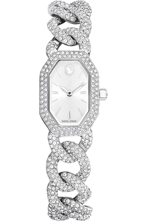 Swarovski Zegarek Dextera Chain, Swiss Made, Bransoleta z kryształami, W odcieniu srebra, Stal szlachetna