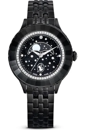 Swarovski Zegarek Octea Moon, Swiss Made, Księżyc, Metalowa bransoleta, , Czarna powłoka