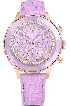 Swarovski Zegarek Octea Chrono, Swiss Made, Skórzany pasek, , Powłoka w odcieniu różowego złota