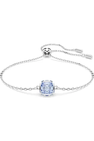 Swarovski Bransoletka Birthstone, Szlif kwadratowy, Marzec, Niebieska, Powłoka z rodu
