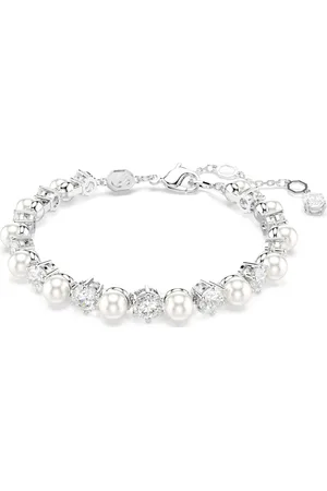 Swarovski Bransoletka Tennis Matrix, Kryształowa Perła, Szlif okrągły, Biała, Powłoka z rodu