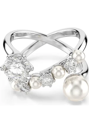 Swarovski Pierścionek koktajlowy Matrix, Kryształowa Perła, Szlif okrągły, , Powłoka z rodu