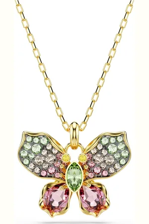 Swarovski Wisiorek Idyllia, Szlify różnorodne, Oprawa brukowa, Motyl, , Powłoka w odcieniu złota