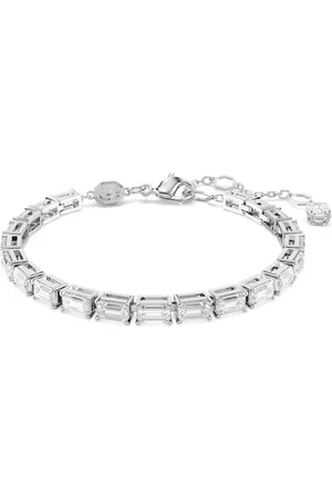 Swarovski Bransoletka Tennis Matrix, Szlif schodkowy typu baguette, Biała, Powłoka z rodu