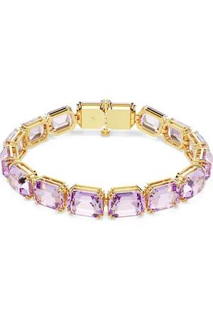 Swarovski Bransoletka Tennis Millenia, Szlif ośmiokątny, Fioletowa, Powłoka w odcieniu złota