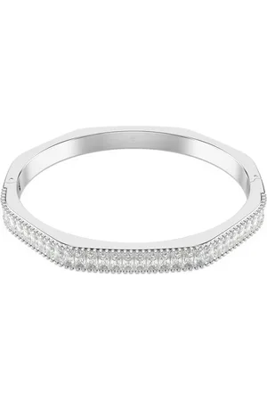 Swarovski Bransoletka typu bangle Matrix, Szlif schodkowy typu baguette, Kształt ośmiokątny, Biała, Powłoka z rodu