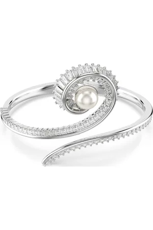 Swarovski Bransoletka typu bangle Ariana Grande x , Kryształowa perła, Szlif bagietkowy, Biała, Powłoka z rodu