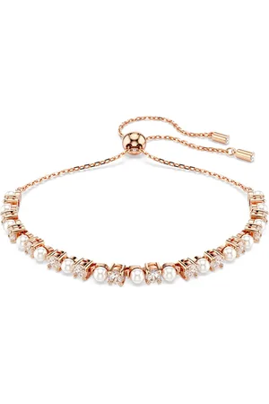 Swarovski Bransoletka Tennis Matrix, Kryształowa perła, Szlify okrągłe, Biała, Powłoka w odcieniu różowego złota