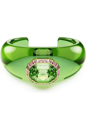 Swarovski Bransoletka typu mankiet Dulcis, Szlif ośmiokątny, Zielona, Powłoka w odcieniu złota