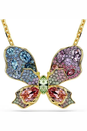 Swarovski Wisiorek i broszka Idyllia, Szlify różnorodne, Oprawa brukowa, Motyl, Różnokolorowe, Powłoka w odcieniu złota