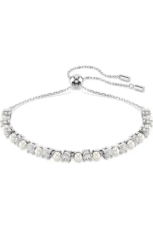 Swarovski Bransoletka Tennis Matrix, Kryształowa Perła, Szlif okrągły, Biała, Powłoka z rodu
