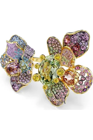 Swarovski Pierścionek Idyllia, Szlify różnorodne, Oprawa brukowa, Kwiat, , Powłoka w odcieniu złota