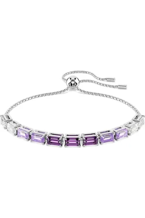 Swarovski Bransoletka Tennis Matrix, Szlif schodkowy typu baguette, Fioletowa, Powłoka z rodu