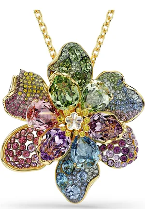 Swarovski Wisiorek i broszka Idyllia, Szlify różnorodne, Oprawa brukowa, Kwiat, Różnokolorowe, Powłoka w odcieniu złota