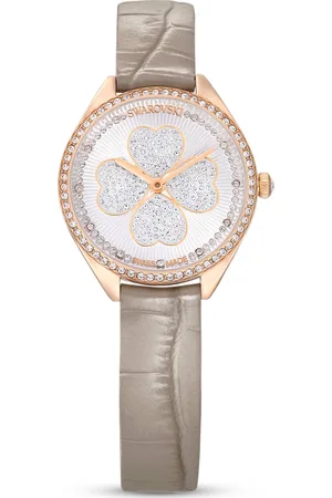 Swarovski Zegarek Attract, Swiss Made, Koniczyna, Skórzany pasek, , Powłoka w odcieniu różowego złota