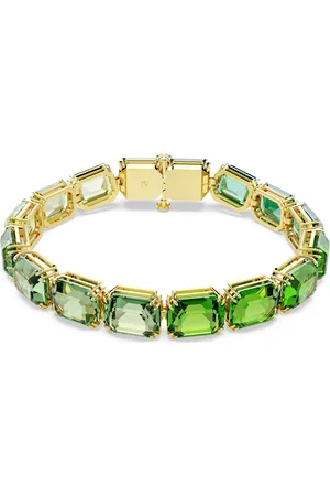 Swarovski Bransoletka Tennis Millenia, Szlif ośmiokątny, Przejście tonalne, Zielona, Powłoka w odcieniu złota