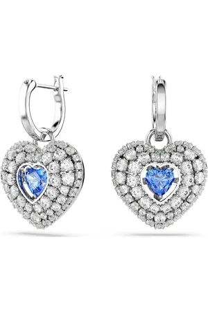 Swarovski Długie kolczyki Hyperbola, Serce, Niebieskie, Powłoka z rodu