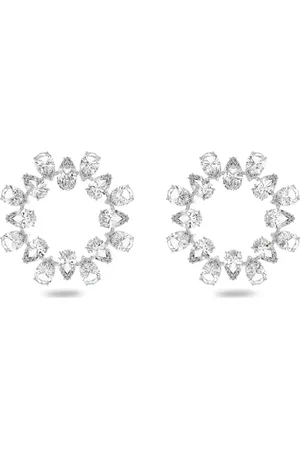 Swarovski Kolczyki kreole Millenia, Szlif gruszkowy, Białe, Powłoka z rodu