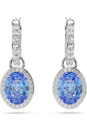 Swarovski Długie kolczyki Constella, Szlif owalny, Niebieskie, Powłoka z rodu