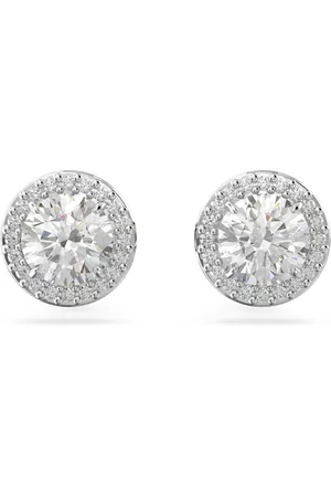 Swarovski Kolczyki zapinane na sztyft Una, Szlif okrągły, Oprawa brukowa, Białe, Powłoka z rodu