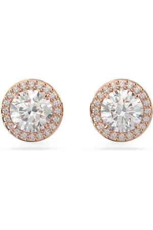 Swarovski Kolczyki zapinane na sztyft Una, Szlif okrągły, Oprawa brukowa, Białe, Powłoka w odcieniu różowego złota