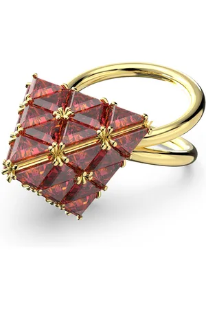 Swarovski Pierścionek koktajlowy Curiosa, Szlif trójkątny, Czerwony, Powłoka w odcieniu złota