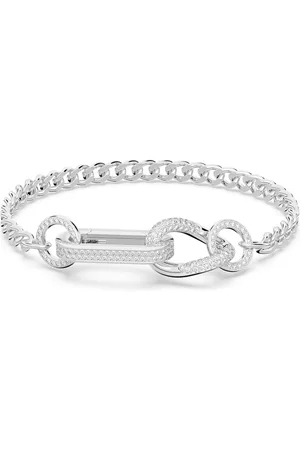 Swarovski Bransoletka Dextera, Oprawa brukowa, Różnobarwne ogniwa, Biała, Powłoka z rodu