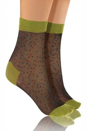 Sesto Senso Skarpetki damskie Fashion Nylon kropki zielony/czarny