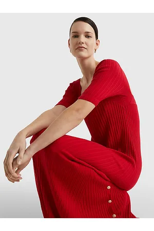 Tommy Hilfiger Kobieta Długie - Prążkowana sukienka dzianinowa maxi
