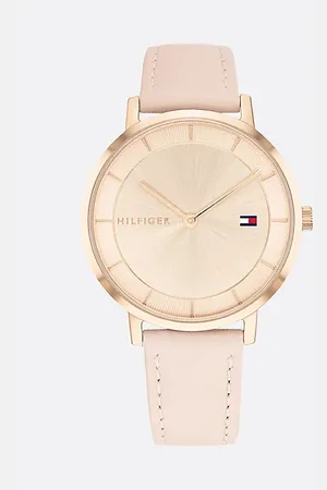 Tommy Hilfiger Pozłacany zegarek ze skórzanym paskiem