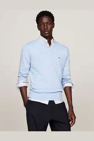 Tommy Hilfiger Sweter z dekoltem w szpic i wyhaftowaną flagą
