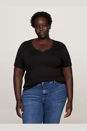 Tommy Hilfiger Wąski T-shirt Curve z dekoltem w szpic