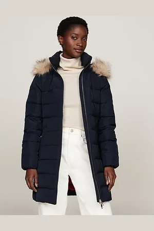 Tommy Hilfiger Puchowy płaszcz z kapturem z futerkiem