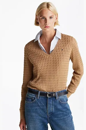 Tommy Hilfiger Sweter z dekoltem w szpic i warkoczowym splotem